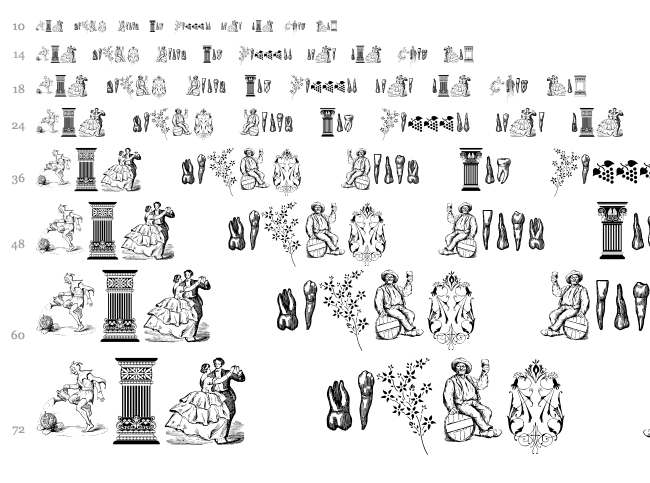 Cornucopia of Dingbats Two font waterfall